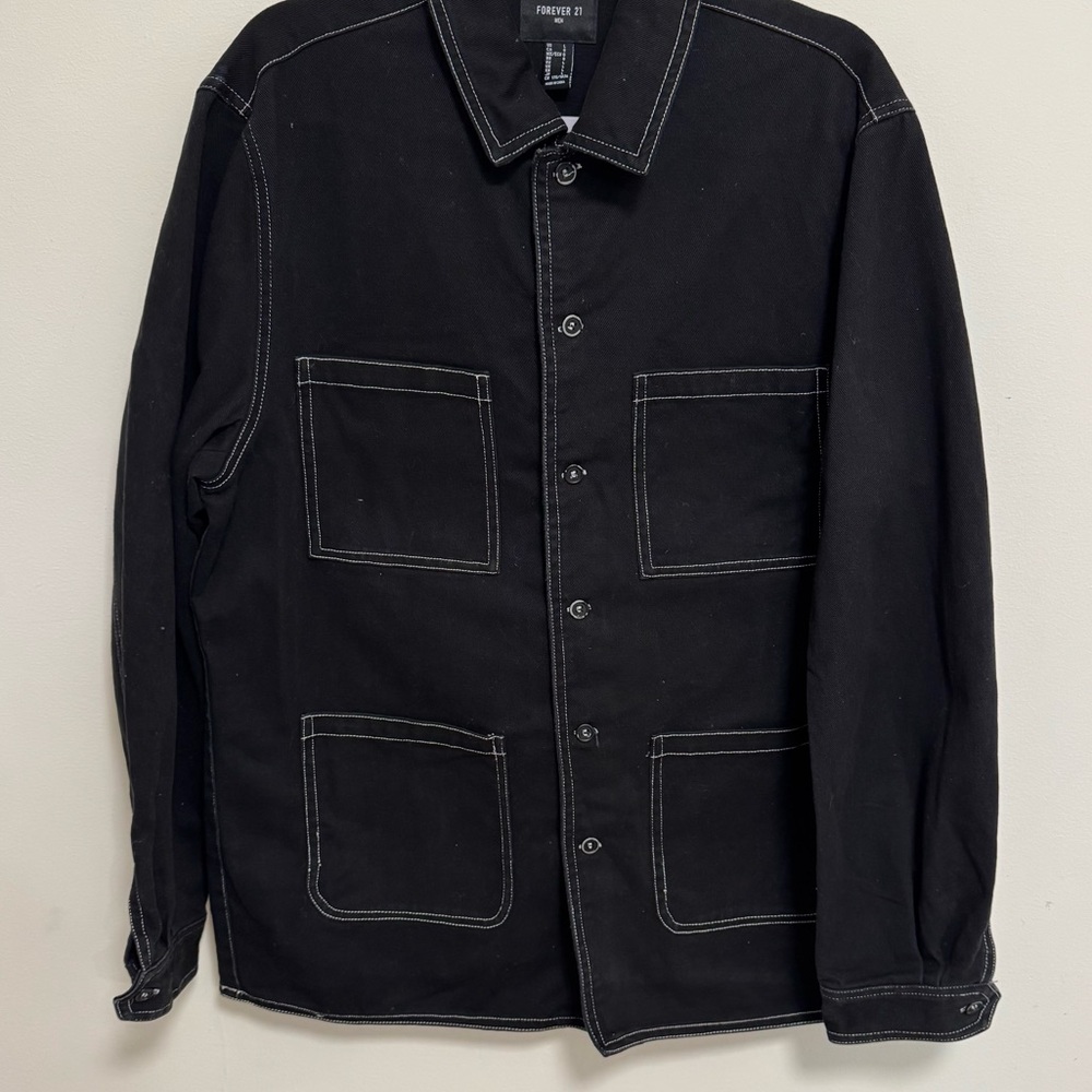 H&M Black Shirt Jacket with Contrast Stitching - Picture 2 of 2